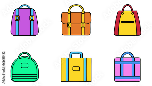 Collection of colorful flat design bags and luggage icons