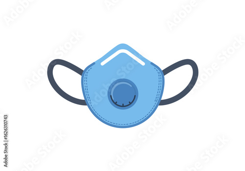A blue respirator mask with a dark gray nose clip and elastic bands