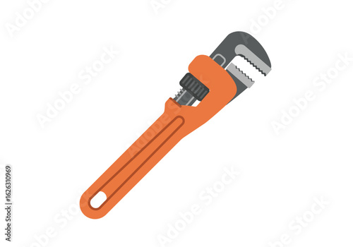 Cartoon pipe wrench with orange handle  grey head Simple illustrative
