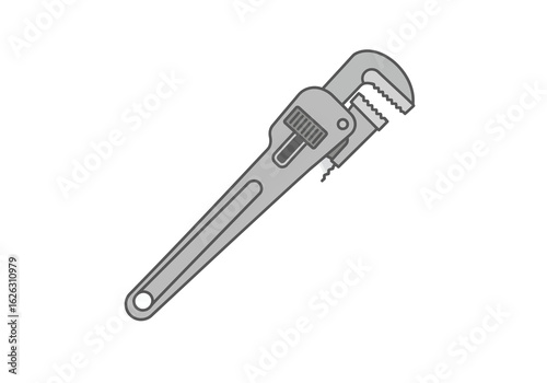 A silver pipe wrench with jagged jaws grips onto unseen work