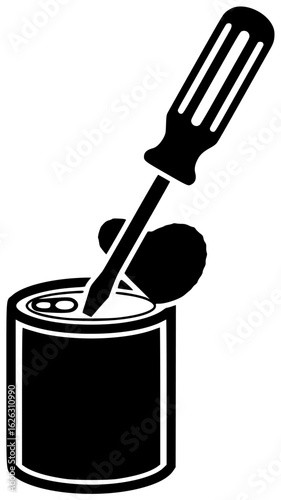screwdriver in a toolbox screwdriver on workbench and being used to tighten loose screw lying on wooden floor in mechanic hand with broken handle on dusty shelf being used to pry open can stuck
