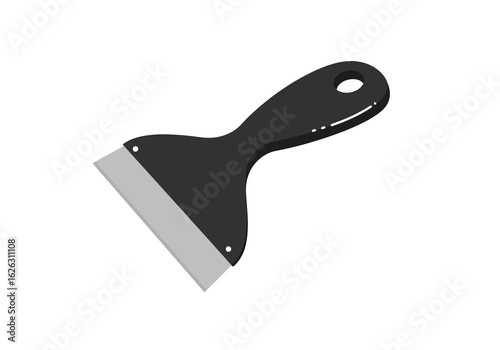 Black scraper tool with a gray blade and a hole in the handle