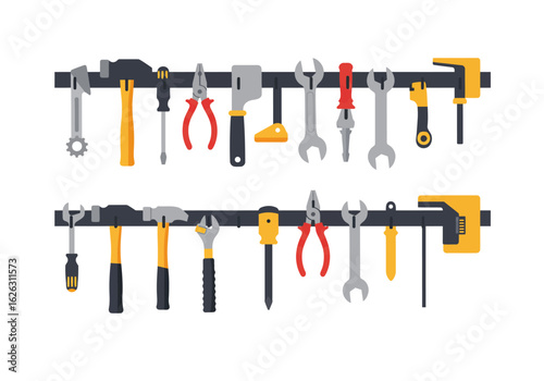 Tools hanging neatly on tool racks