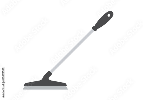 A grayandblack mop or squeegee angled against a white backdrop