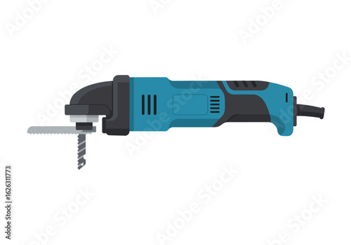Teal oscillating multitool with saw  drill poised for precision work