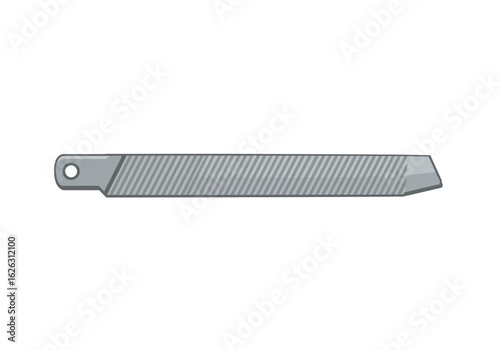 Gray metal file with angled teeth on a white background