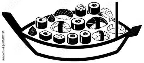 sushi on a plate sushi roll with fish and sushi chef preparing sushi pieces soy sauce sushi boat various sushi restaurant sushi bar sushi buffet many sushi platter assorted sushi box takeout