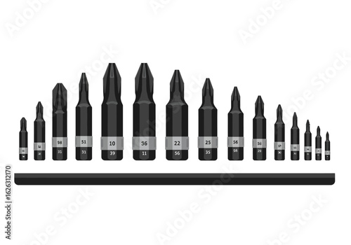 Sorted set of drill bits ready for work neat and orderly