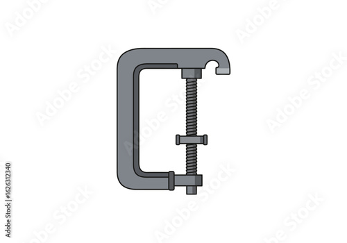 Gray vintage Cclamp with screw  handle outlined in black