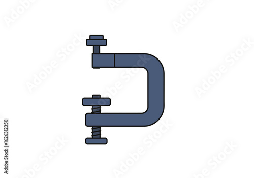 A blue Cclamp with screw mechanisms sits against a stark white void
