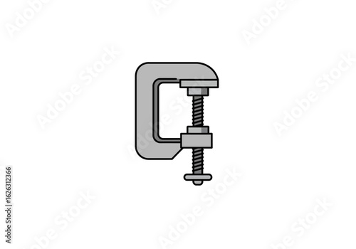 A gray Cclamp tightens with a blacklined screw mechanism against a stark white backdrop