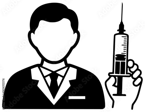 Nurse holds syringe with clear liquid and doctor injects medicine into patient