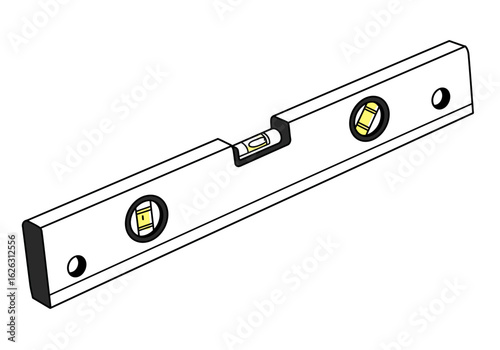 A spirit level tilted and displaying its central and lateral vials