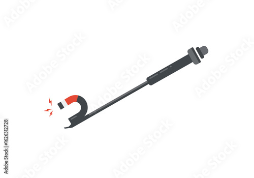 A magnetic pickup tool retrieves a lost bolt with electrical sparks a handy gadget for retrieving metal objects
