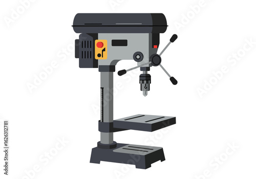 Towering drill press stands ready for precision work industrial grey against a clean white backdrop