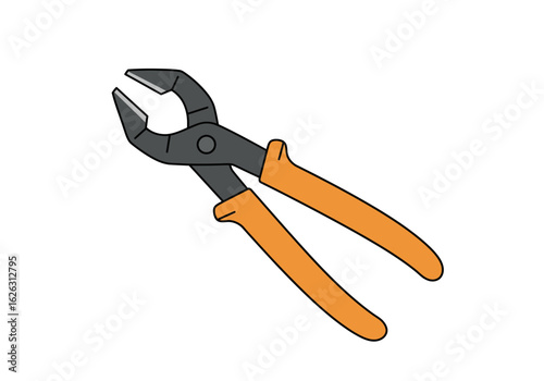 Cartoon image of a pair of cutting pliers with orange handles on a white background