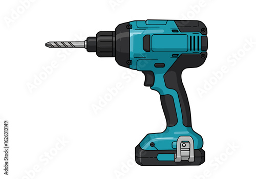 Teal cordless drill with black accents side view on a white background