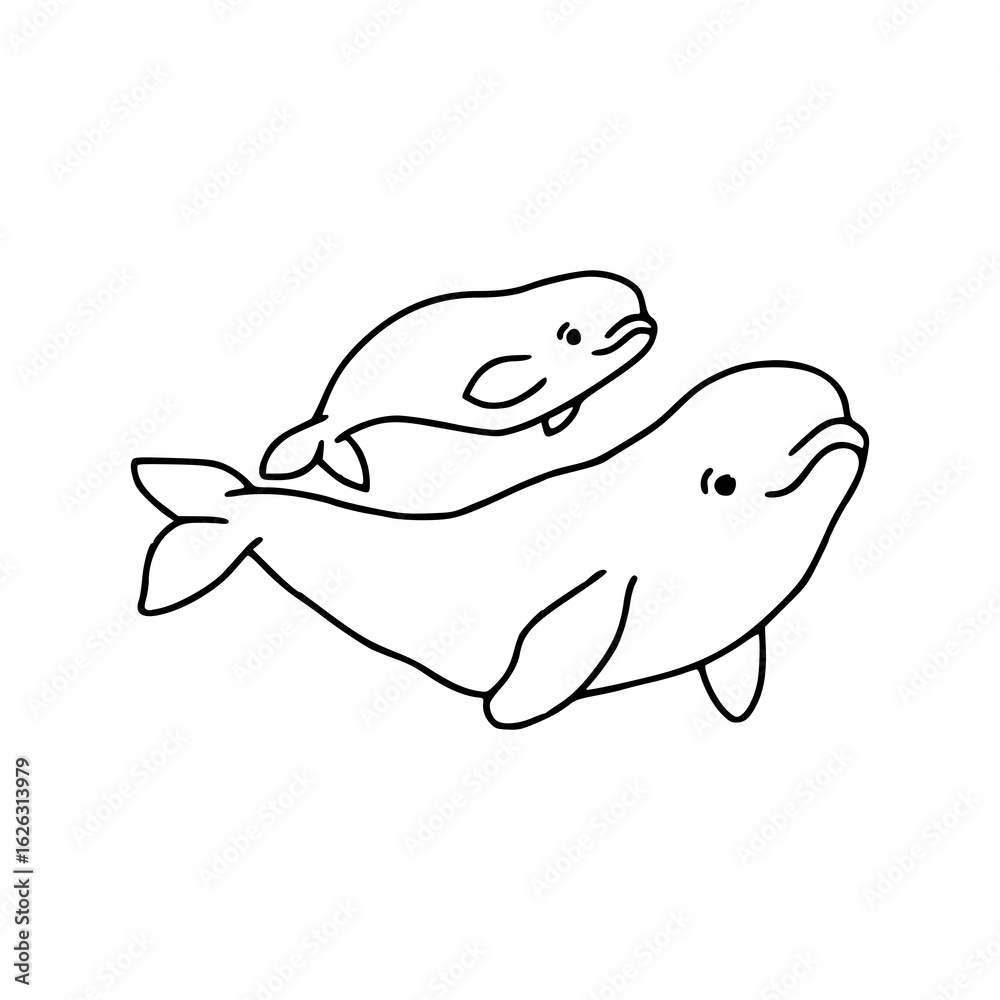 Fototapeta premium cute hand-drawn baby and mom beluga whales