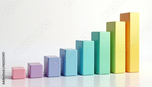 Colorful pastel bar graph illustrating growth trends. Smooth gradient on white background shows rising performance data. Modern clean design for business analysis, infographics, marketing economic Free Download Colorful pastel bar graph illustrating growth trends. Smooth gradient on white background shows rising performance data. Modern clean design for business analysis, infographics, marketing economic - GFXLoad