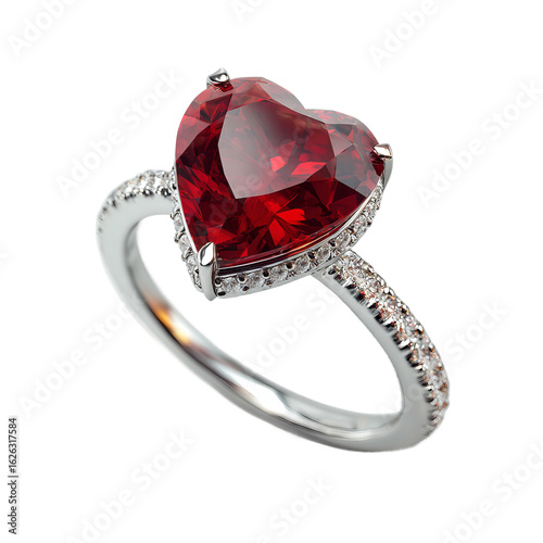 heart-shaped red ruby ring in 3d product render
