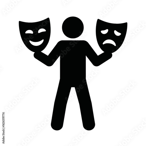 Theater masks couple ,Face mask made of sheet fabric. Black mask for facial skin. On a white background with a shadow. Cosmetology, medicine and healthcare. human Theater masks couple