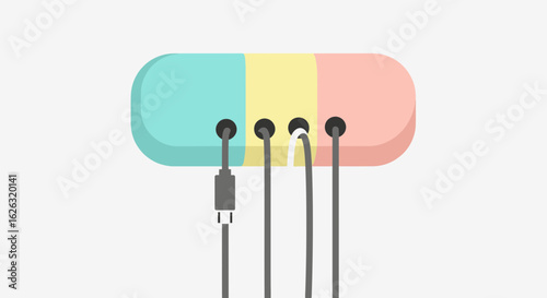Cable Organizer with Color-Coded Ports - Flat Vector Illustration
