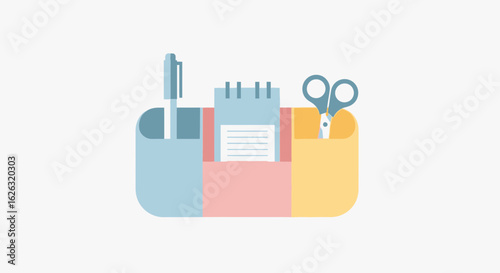 Flat Vector of Desk Stationery Organizer with Supplies
