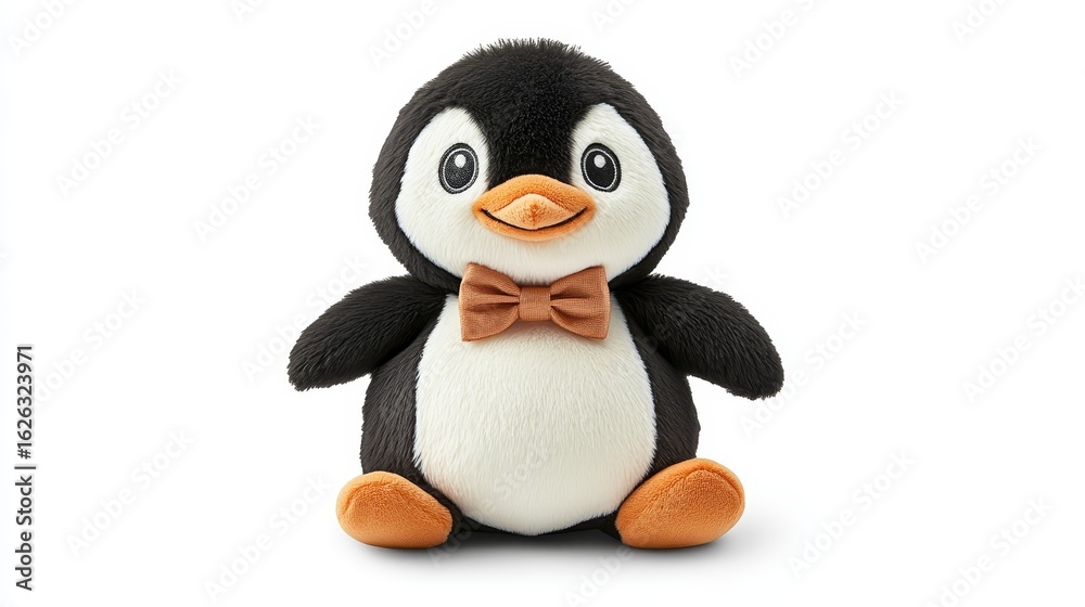 Fototapeta premium Adorable stuffed penguin with festive bow perfect gift for holiday cheer