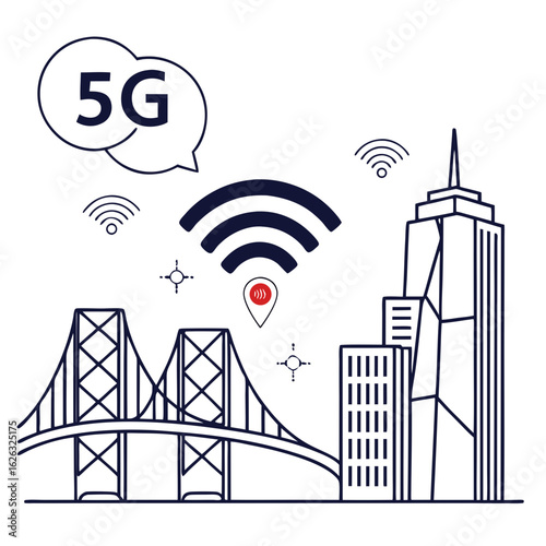 5g network connectivity in a modern city with a bridge