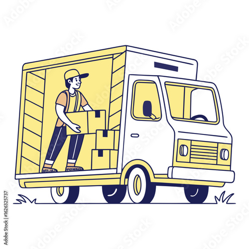 Delivery person loading boxes into a truck