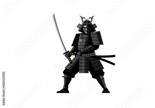 Armored samurai warrior sword raised poised in combat stance