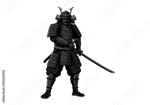 Armored Samurai Warrior in Black A Stoic Portrait of Martial Tradition