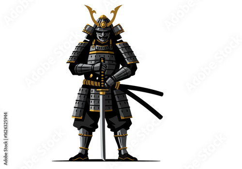 Armored samurai warrior stands ready with katana a symbol of traditional Japanese strength and discipline