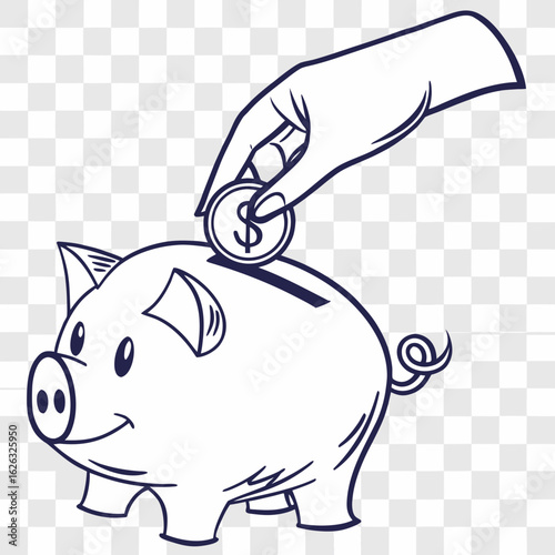 Hand depositing a coin into a piggy bank