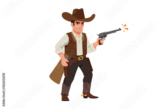 Cartoon cowboy gunslinger strikes a pose