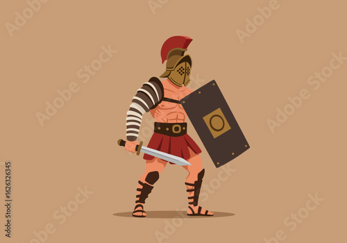 Gladiators might Sword and shield on ochre arena ground