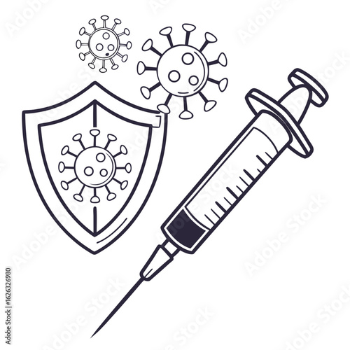 Vaccine protects against coronavirus shield and syringe icon