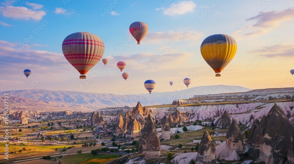 Fototapeta premium Hot air balloons over Cappadocia landscape