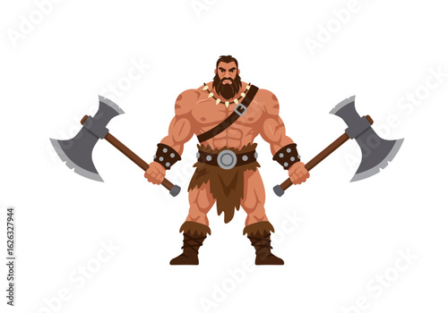 Muscled barbarian warrior axewielding menace hairy and battleready