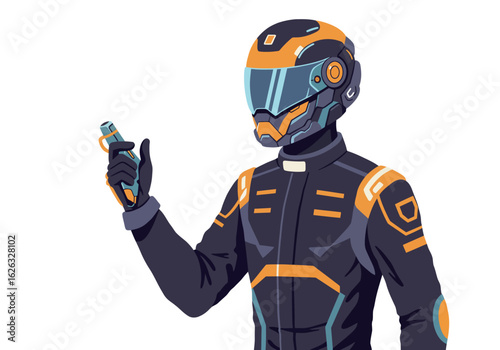 Space racer prepped for action futuristic helmet gleaming ready to pulse the starting gun
