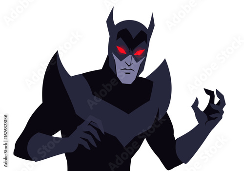 Wrathful Talon A brooding figure with piercing red eyes clad in menacing dark armor a study in stylized menace