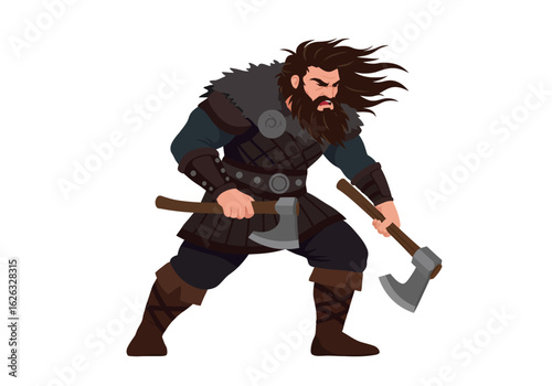 Axewielding Viking Fury unleashed in a stylized warrior with fierce expression