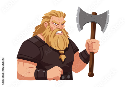 Enraged Viking Warrior Ready for Battle with Axe Raised