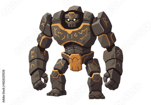 Golem Guardian Runes etched in stone a titan stands ancient eyes glowing