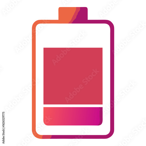 Stylized battery icon with a low charge level and a gradient of pink and orange colors on a black background
