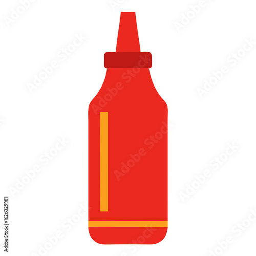 Flat design illustration of a red squeeze bottle with a yellow label stripe and a black background