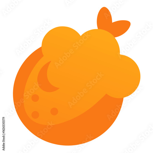 Stylized illustration of a golden brown fried shrimp tempura with a curved tail against a black background