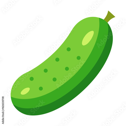 A vibrant green cartoon cucumber with a textured surface and a light green stem isolated on a black background