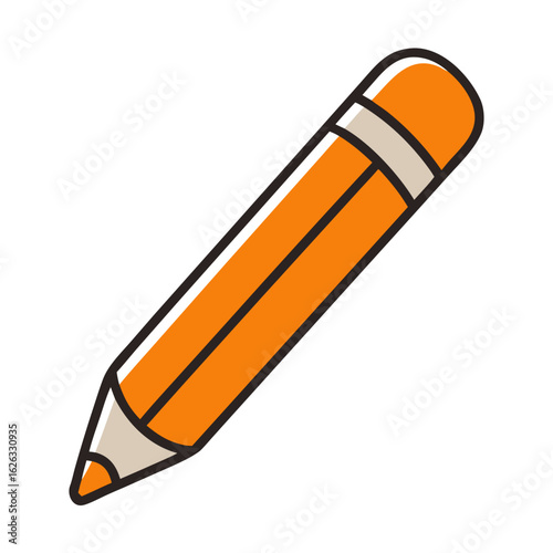 A simple stylized illustration of a bright orange pencil with a graphite tip and eraser on a black background