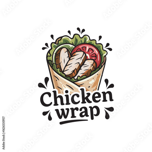 Chicken Wrap Logo Design – Tasty Fast Food Emblem Featuring Grilled Chicken, Tortilla, and Fresh Ingredients for Street Food, Deli, or Restaurant Branding.